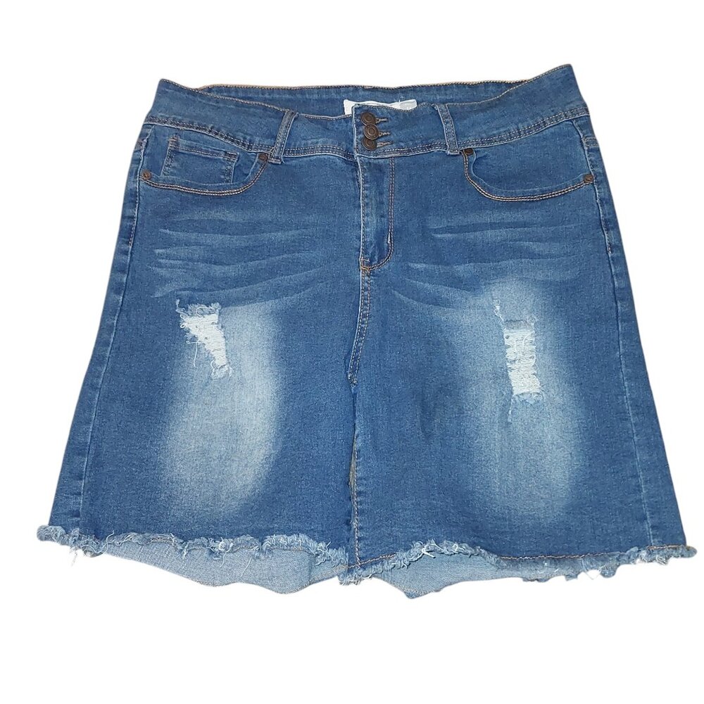 Celebrity Ace Women’s Distressed Blue Jean Shorts - Size 14, Cotton Blend